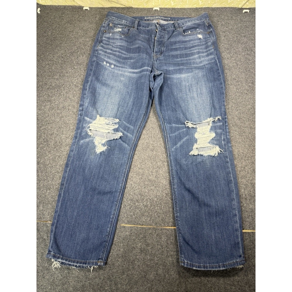 American Eagle Distressed Tomgirl Jeans with Knee Slits Size 16 Regular
